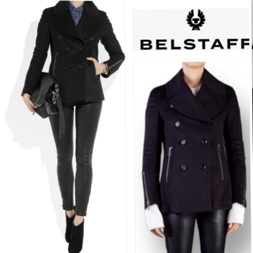 Belstaff Dallington Double Breast Cropped Pea Coat Cashmere/Wool Blend Black S